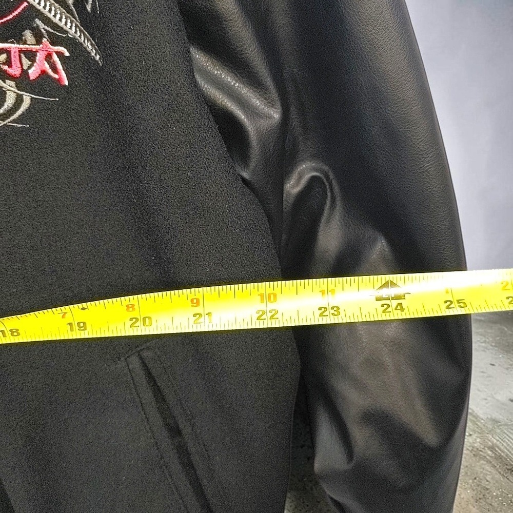 VTG Y2K Steve & Barry's Ninja Varsity Bomber Jacket Large Men Black Faux Leather - Picture 5 of 9